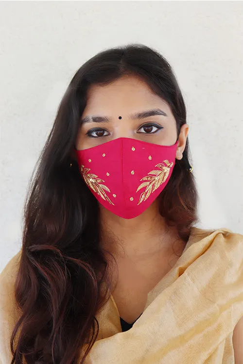 Pink Festive Hand-embroidered Mask