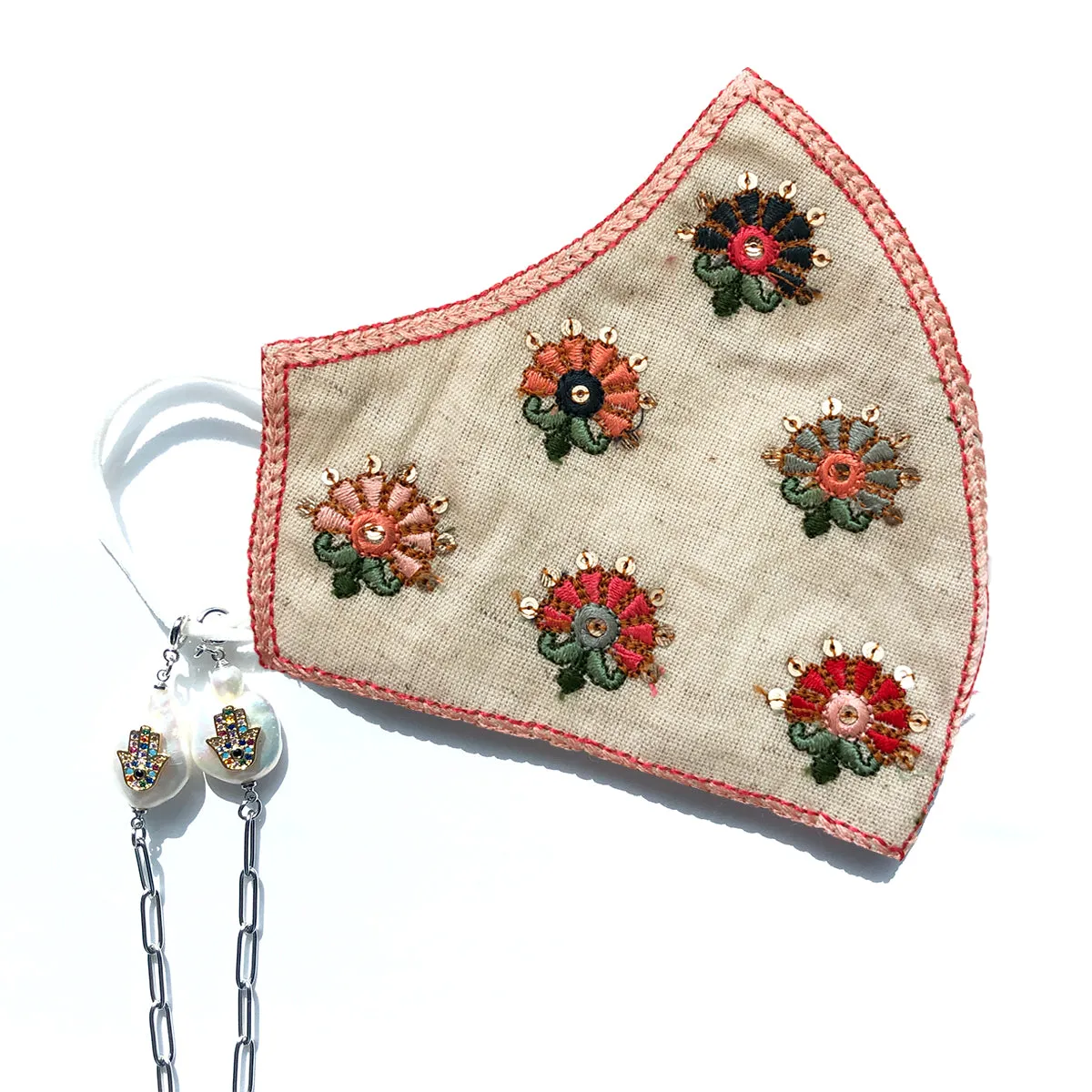 PRIYA Embroidered Flowers Embellished Face Mask