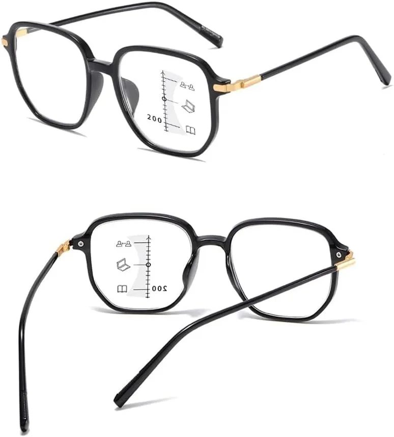 Progressive Multifocus Blue Light Blocking Reading Glasses for Men Women, Trendy Large Frame Computer Readers