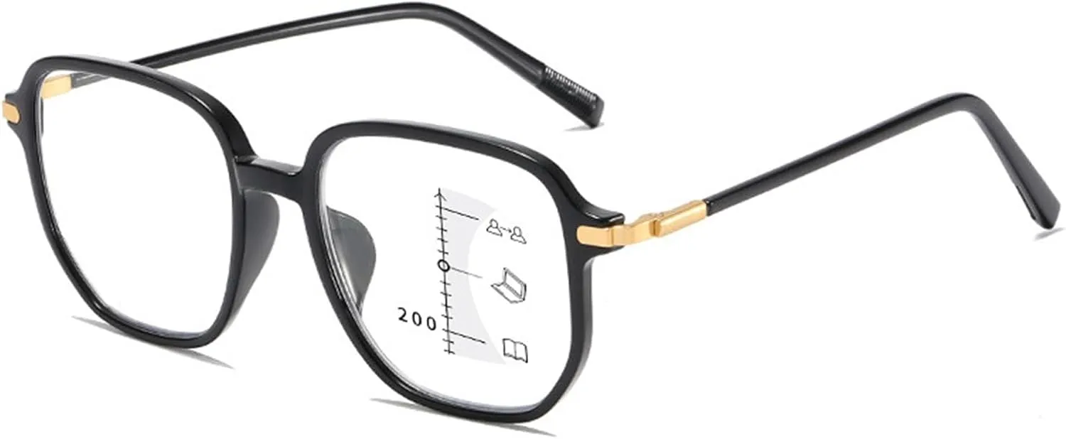 Progressive Multifocus Blue Light Blocking Reading Glasses for Men Women, Trendy Large Frame Computer Readers