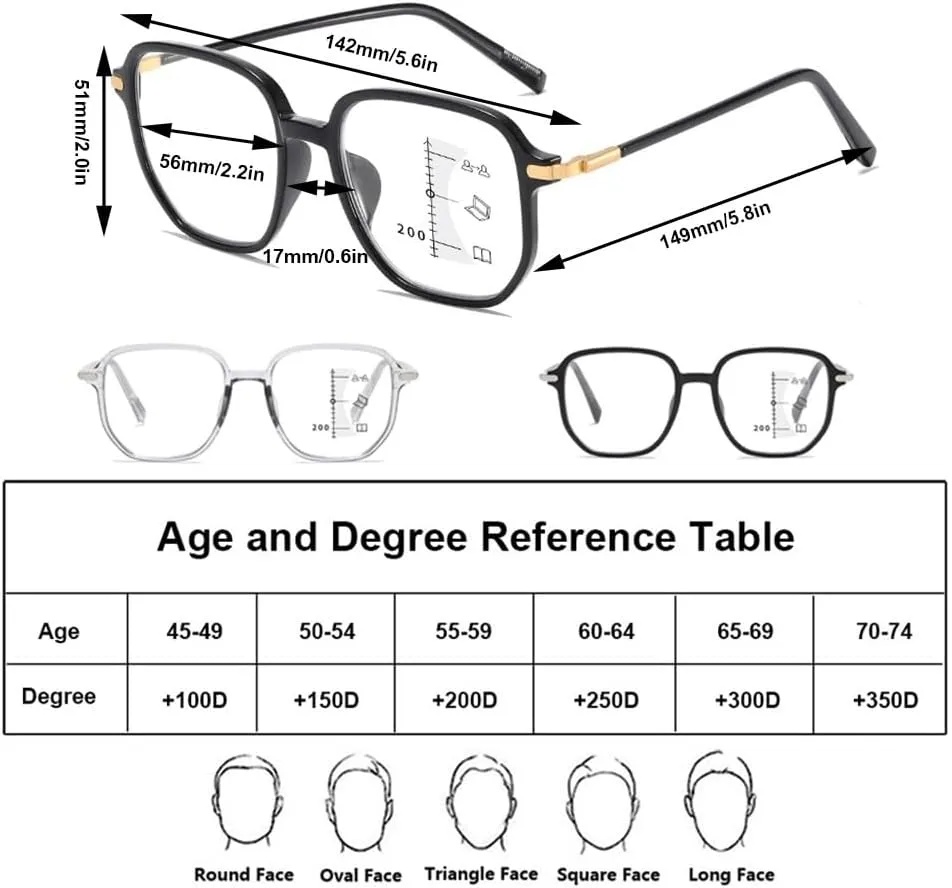 Progressive Multifocus Blue Light Blocking Reading Glasses for Men Women, Trendy Large Frame Computer Readers