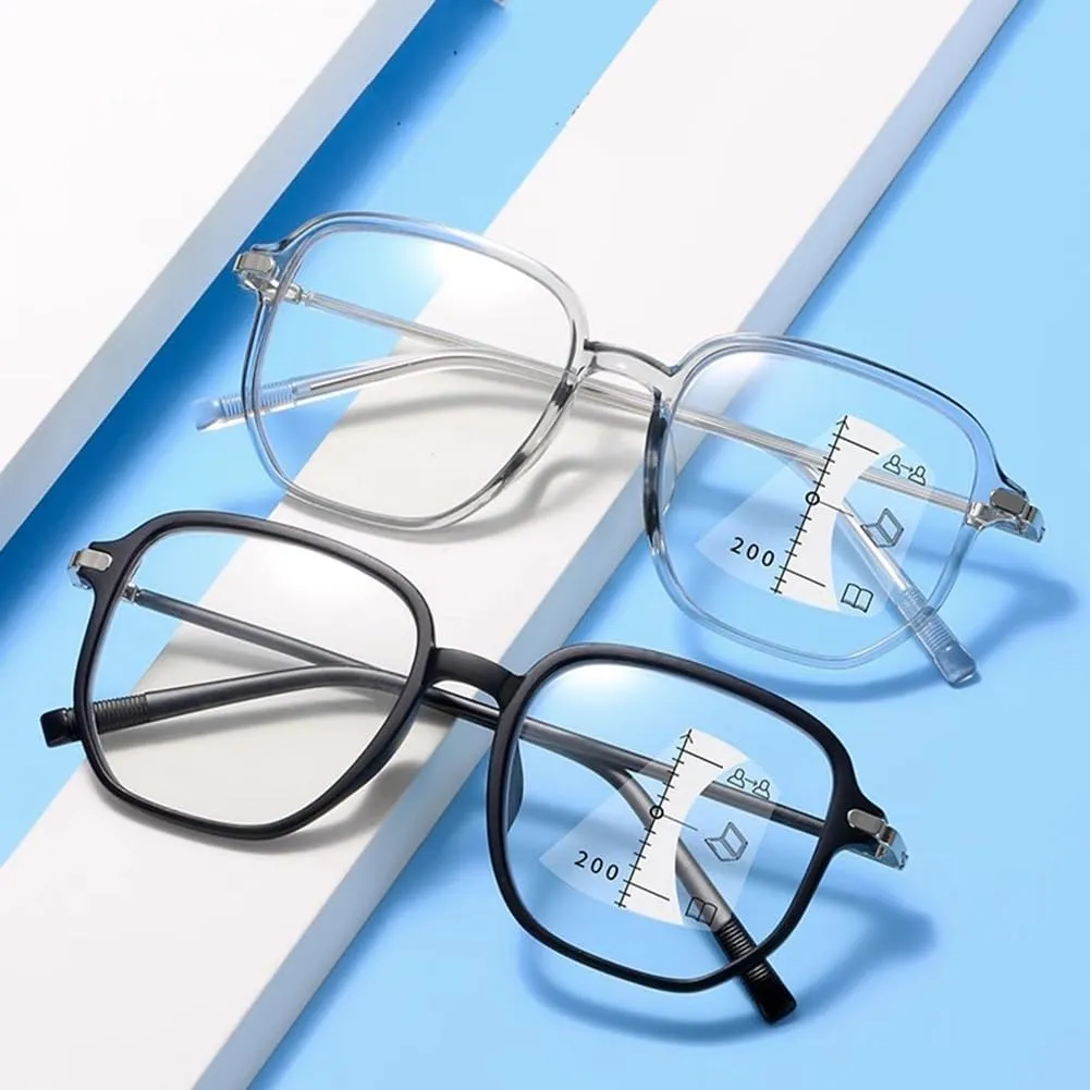 Progressive Multifocus Blue Light Blocking Reading Glasses for Men Women, Trendy Large Frame Computer Readers