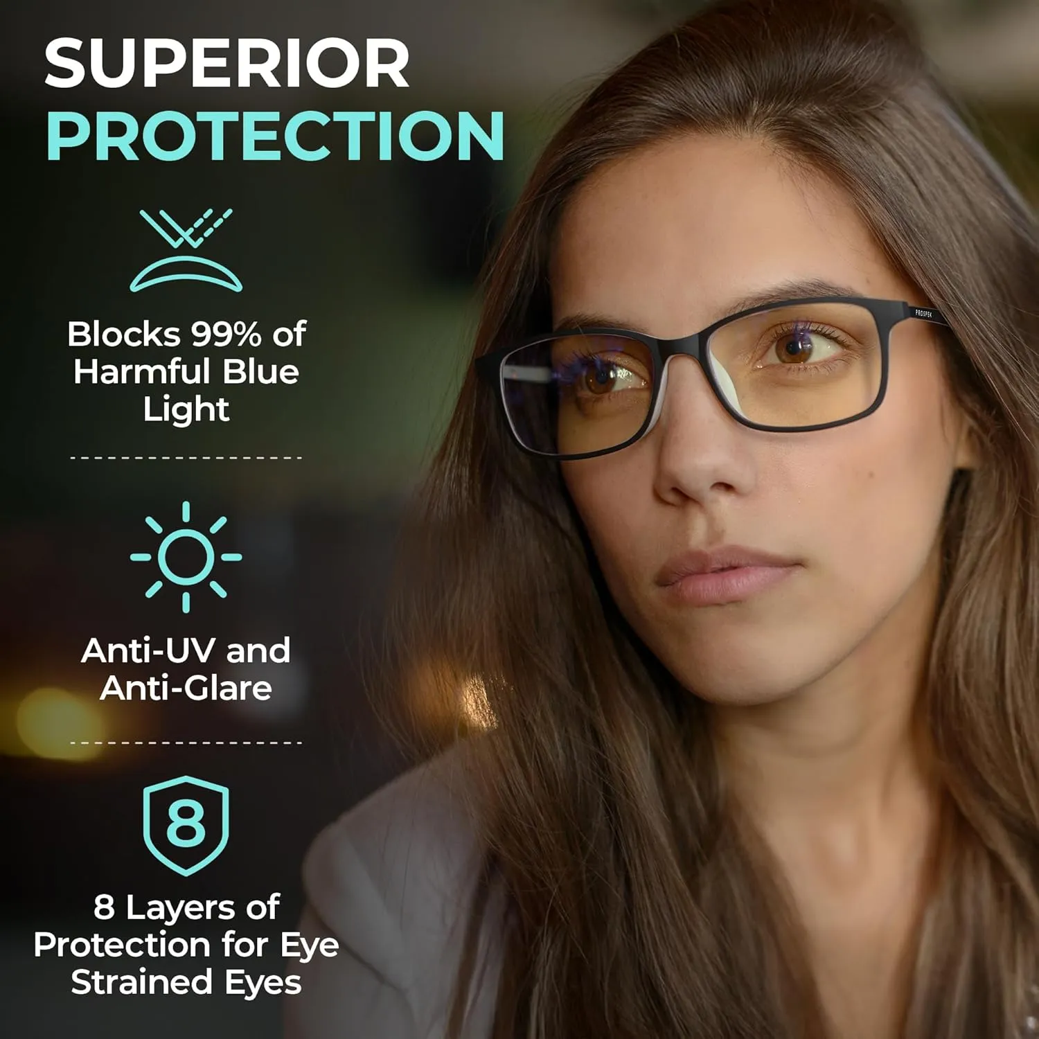 Prospek Blue Light Glasses for Woman and Men – Superior 99% Blue Light Blocking Computer Glasses, ARCTIC Anti-Glare Bluelight Reading Glasses, Regular, No Magnification