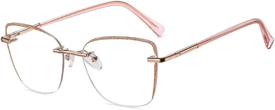 Reading Glasses for Women Fashion Square Rimless Blue Light Blocking Readers with Spring Hinge Eyeglasses