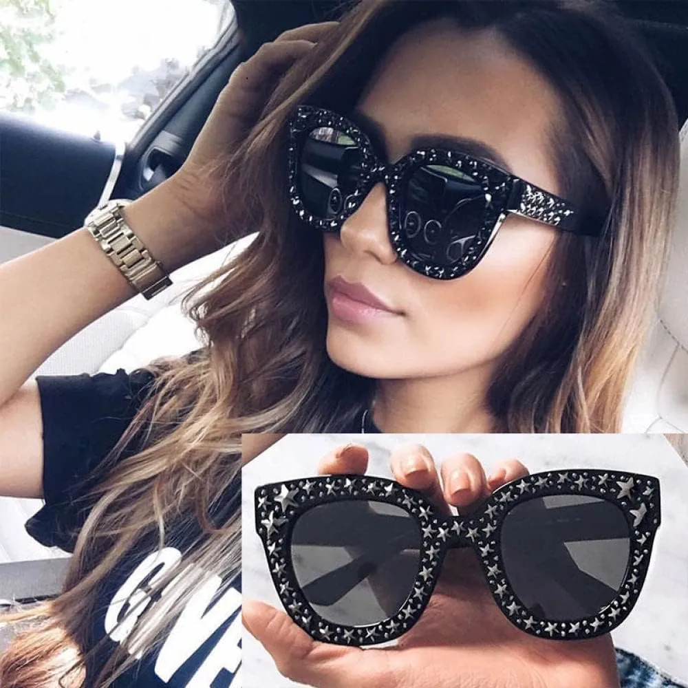 Shiny Many Stars Sunglasses Women Glasses Designer Fashion Cat Eye Female Shades UV Protection