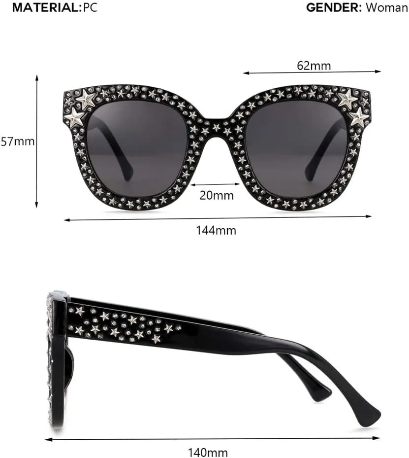 Shiny Many Stars Sunglasses Women Glasses Designer Fashion Cat Eye Female Shades UV Protection