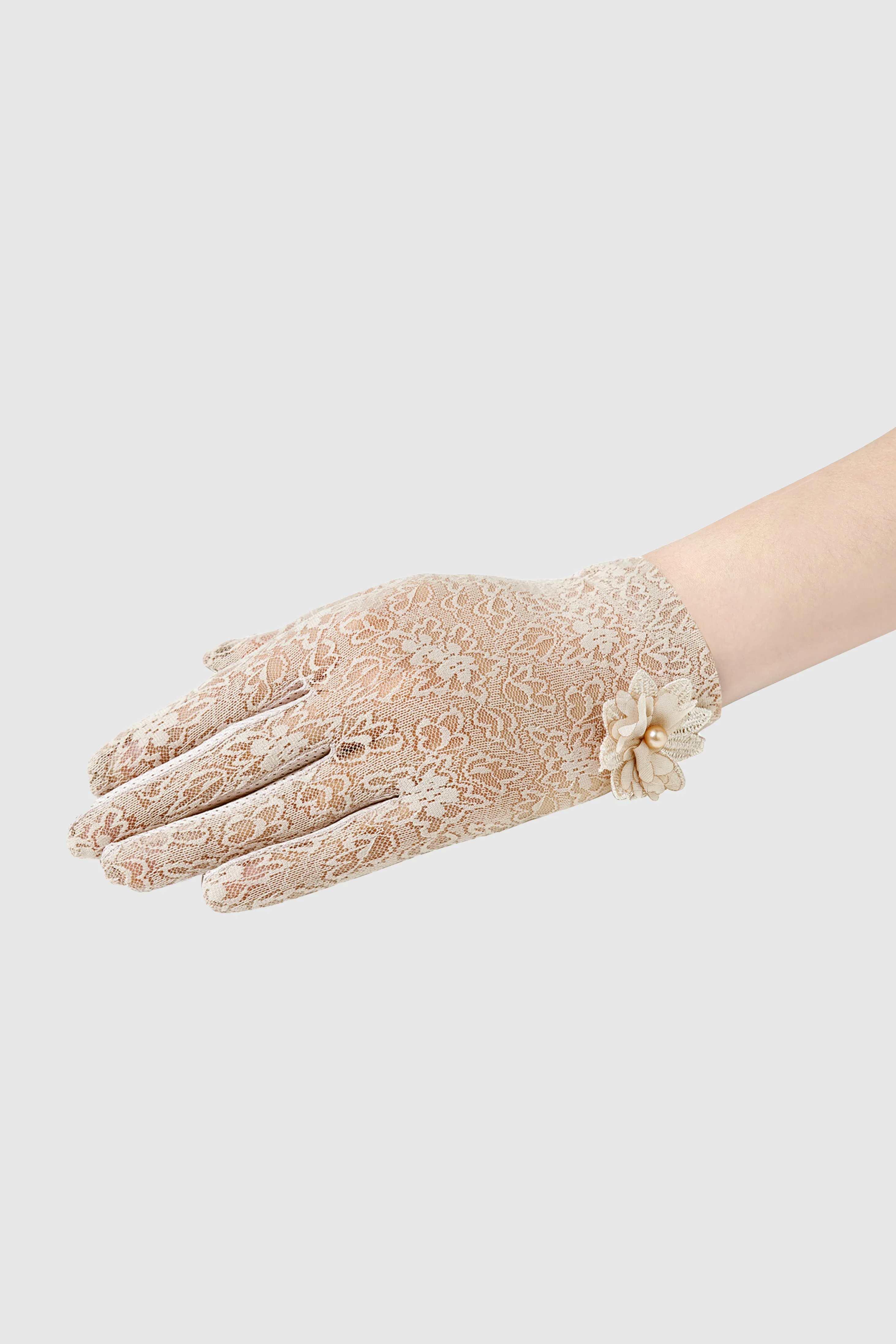 Short Floral Lace-Embellished Gloves