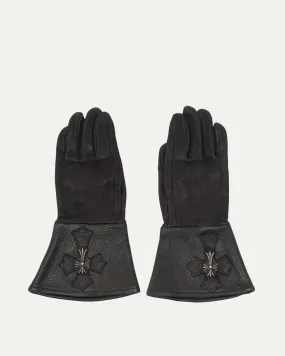 Silver Cross Embellished Motorcycle Gloves