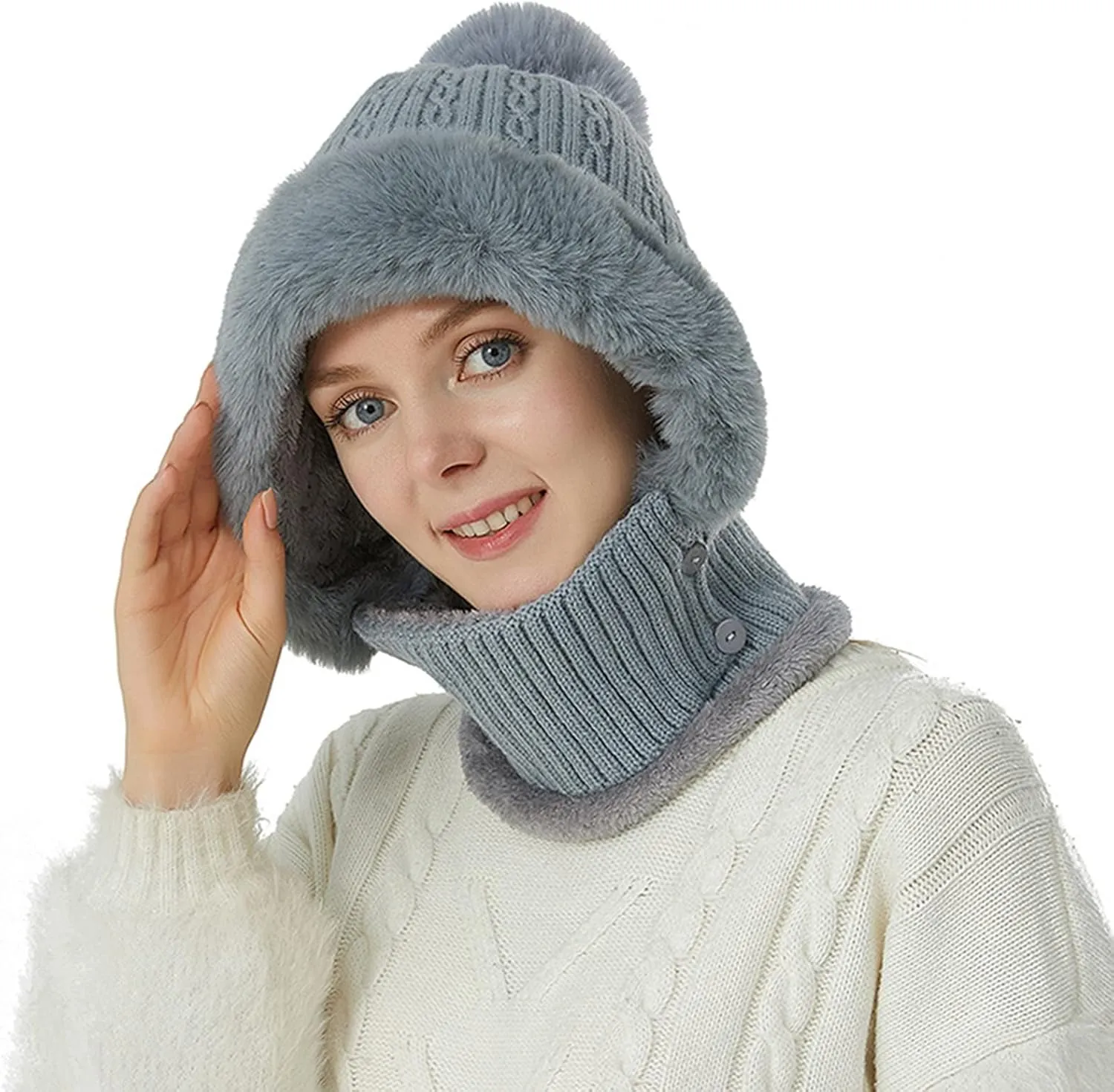 Ski Cap for Men and Women Windproof Winter Cap Neck Warmer Winter Hats Scarf Set Neck Warmer Warm Soft Hat