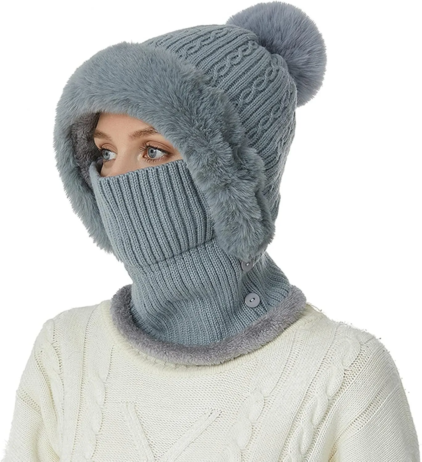Ski Cap for Men and Women Windproof Winter Cap Neck Warmer Winter Hats Scarf Set Neck Warmer Warm Soft Hat