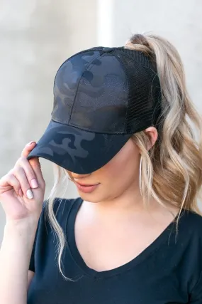 Sleek Camo Messy Snapback Mesh Back Fashion Bun Cap