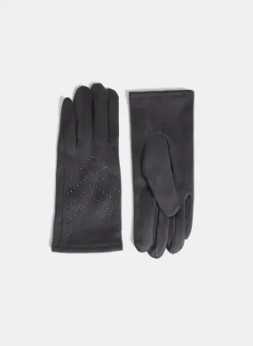 Stone Embellished Faux Suede Gloves