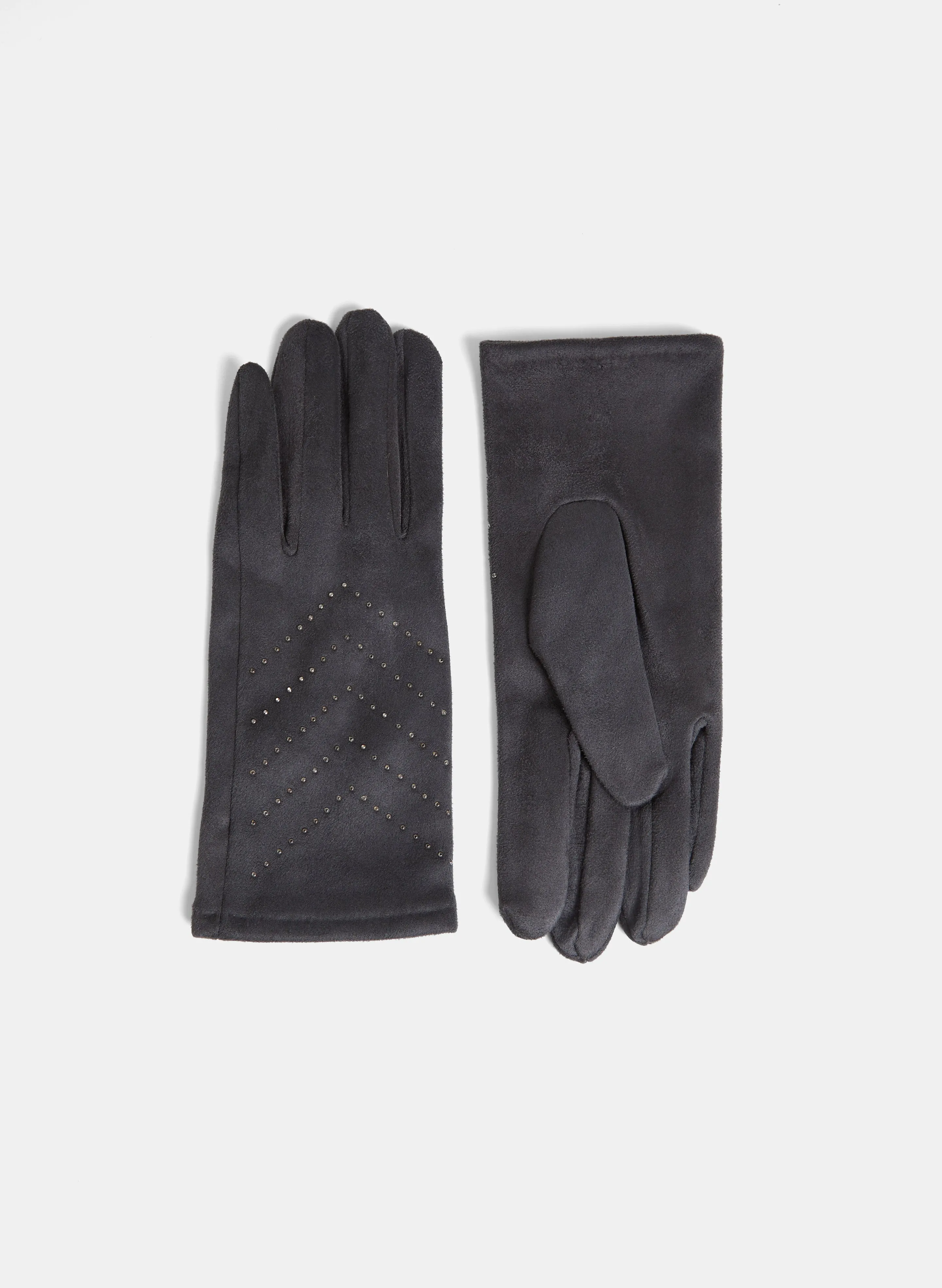 Stone Embellished Faux Suede Gloves
