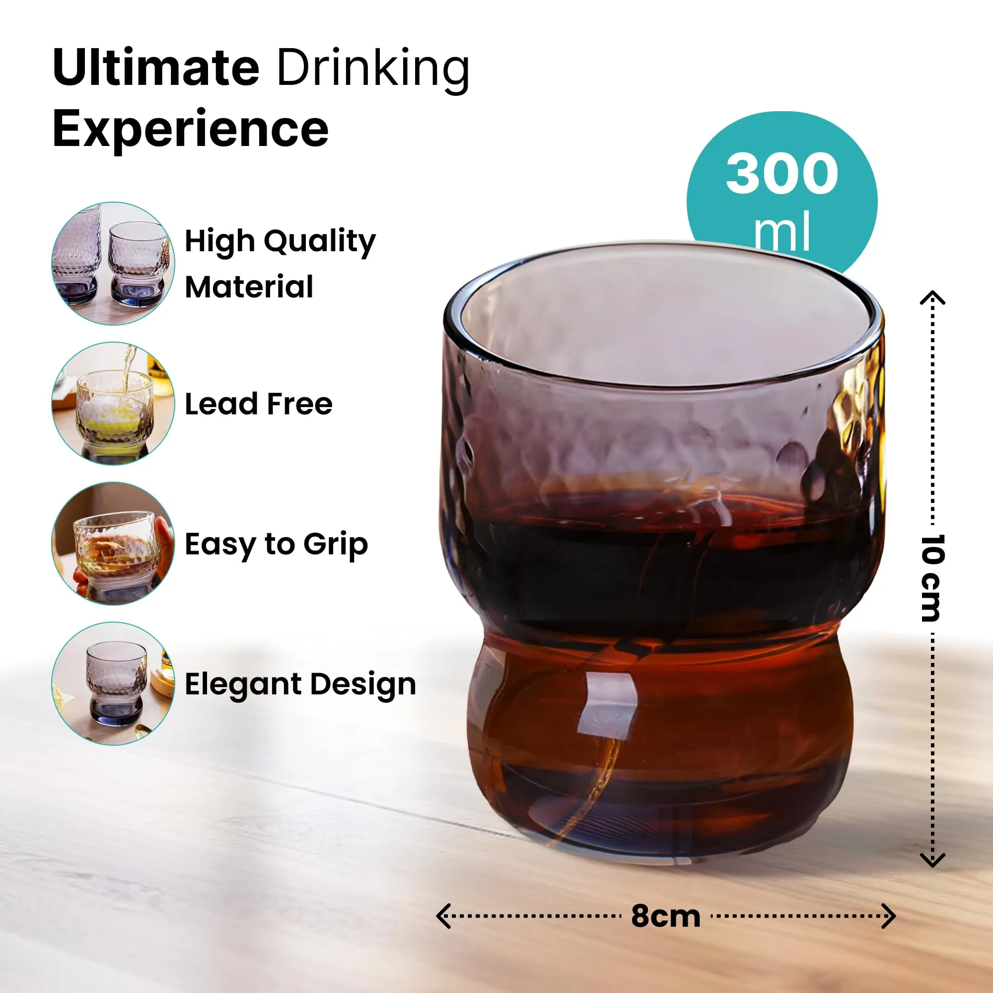 The Better Home Zest Juice Glasses Set of 2 (300ml Each) | Water Glasses | Cold Drink Glass | Lead Free Drinking Glasses | Kitchen Gift Items | Kaanch Ke Glass | Housewarming Gifts (Ash-Grey)