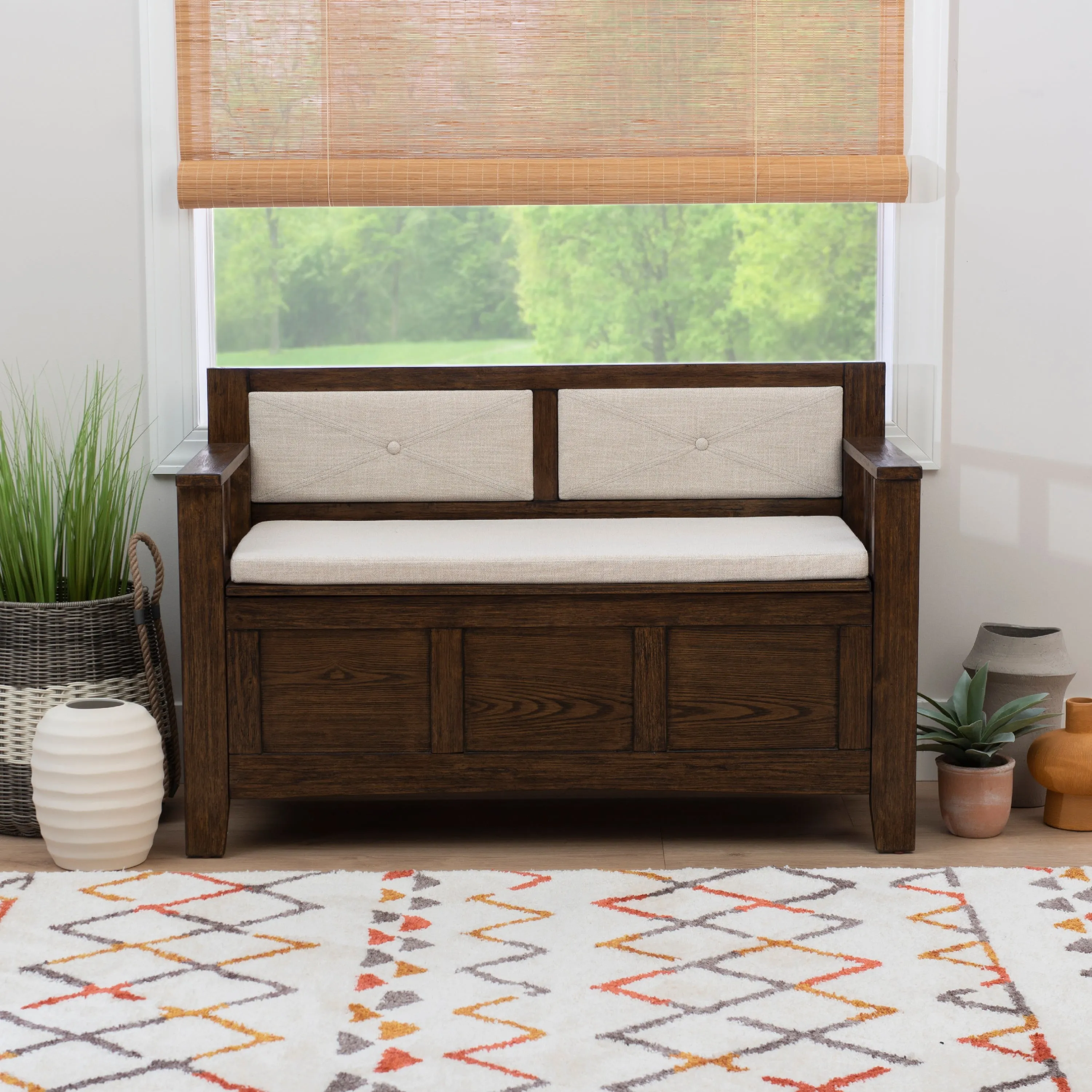timeless Ogdon 44.5â Wide Upholstered Bench, Rustic Umber/Beige