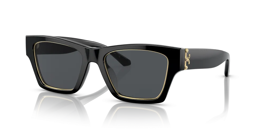 Tory Burch Rectangle Wayfarer Non-Polarized Sunglasses - Black/Solid Gray
