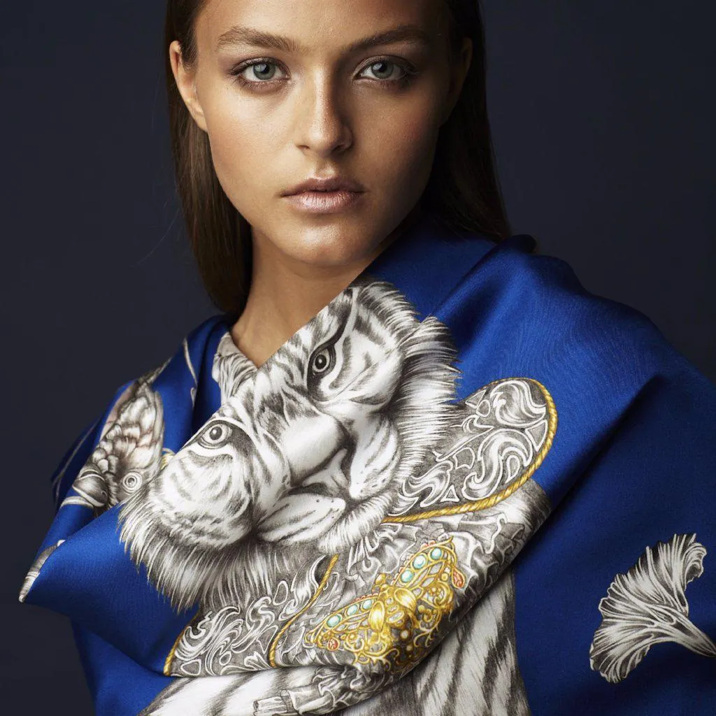 Totem Tiger Silk Scarf Blue