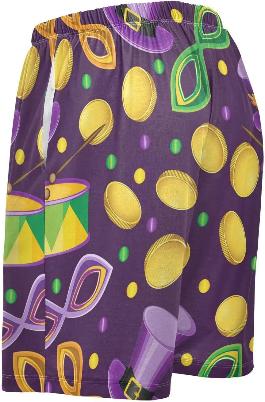 Vdsrup Mens Pajama Shorts Hats Mardi Gras Sleep Shorts Men Masks Pajama Bottoms With Pockets Drawstring Lounge S