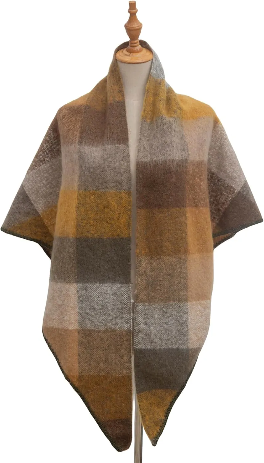 Wander Agio Women Fashion Shawl Warm Long Winter Wrap Scarves Cashmere Soft Feel Plaid Triangle Scarf