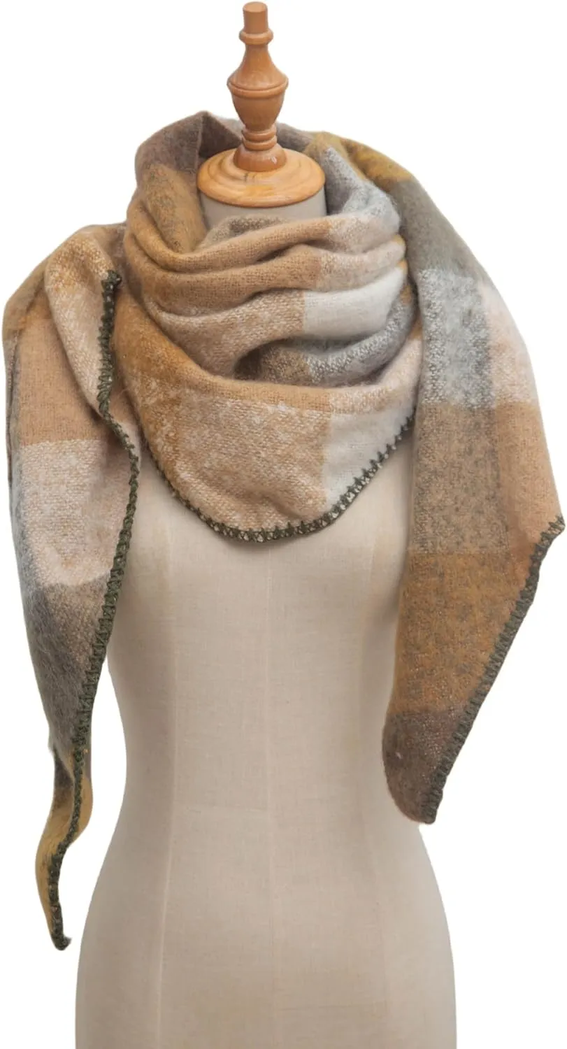 Wander Agio Women Fashion Shawl Warm Long Winter Wrap Scarves Cashmere Soft Feel Plaid Triangle Scarf