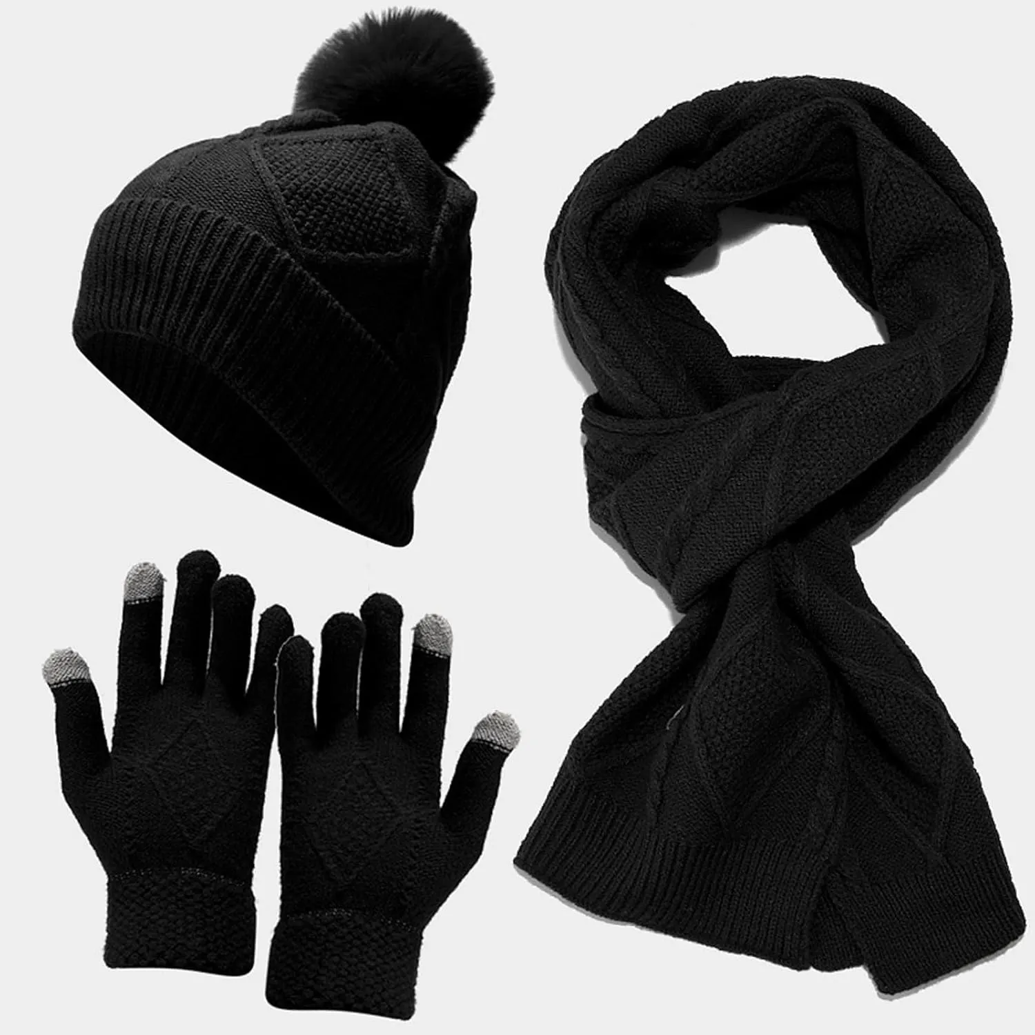 Warm Knit Scarf Gloves Winter Cycling Men Adult Skiing Hat Sets Hat Women Windproof Knitted Baseball Caps for Vacation