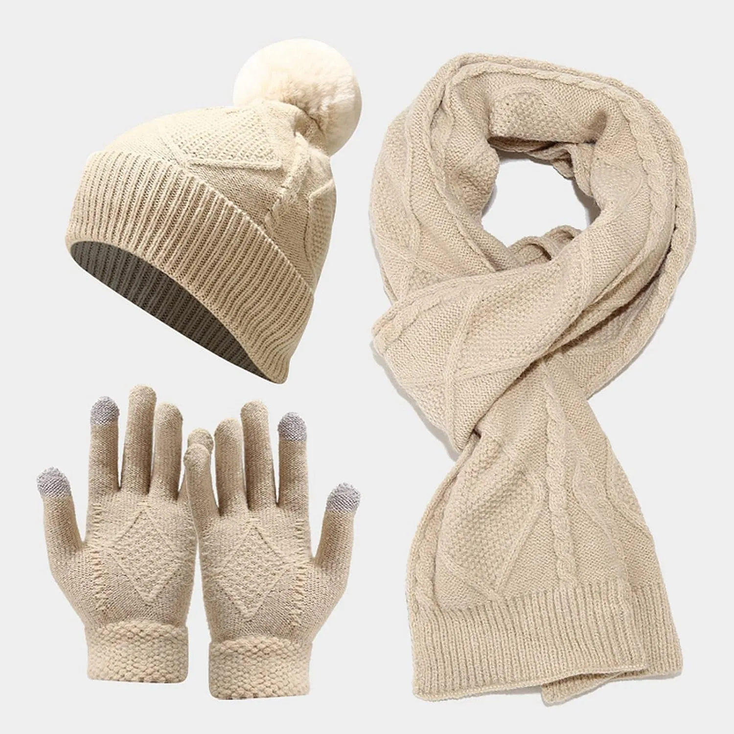 Warm Knit Scarf Gloves Winter Cycling Men Adult Skiing Hat Sets Hat Women Windproof Knitted Baseball Caps for Vacation