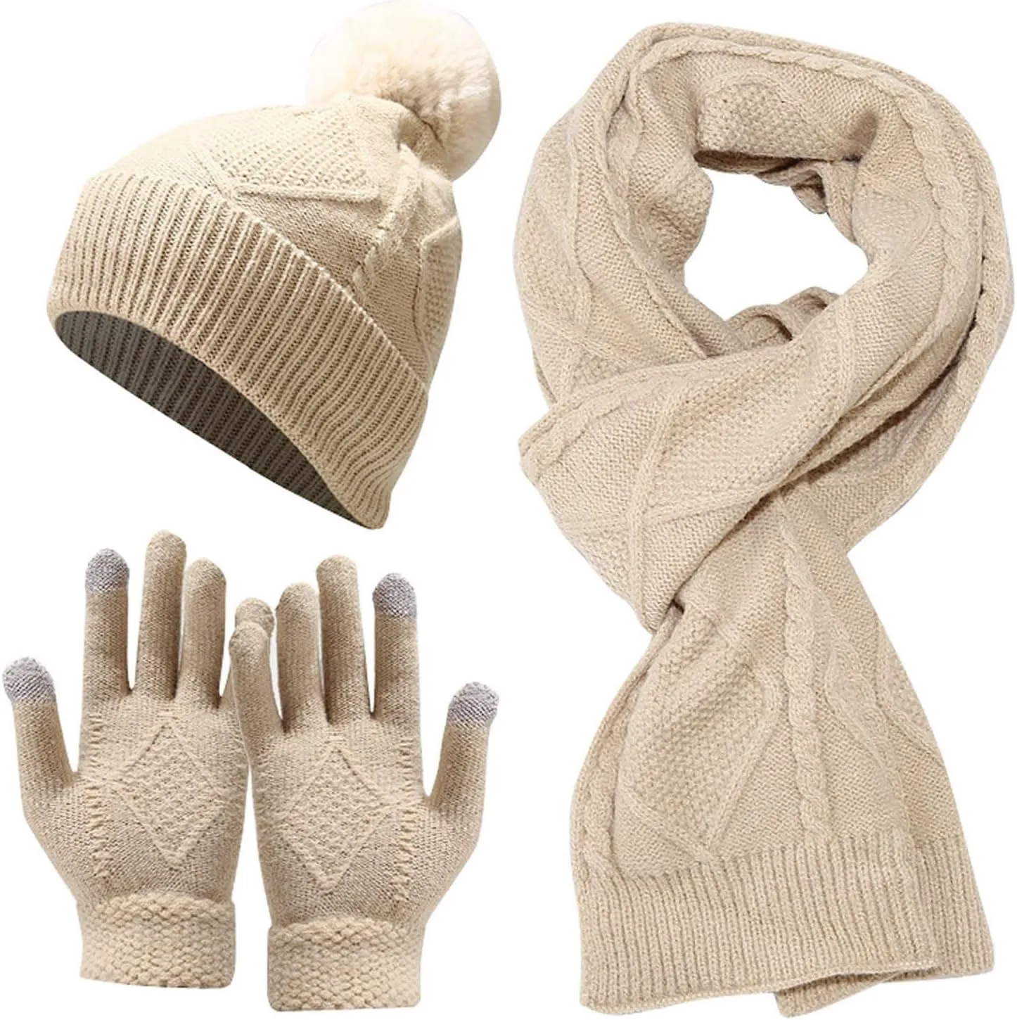 Warm Knit Scarf Gloves Winter Cycling Men Adult Skiing Hat Sets Hat Women Windproof Knitted Baseball Caps for Vacation