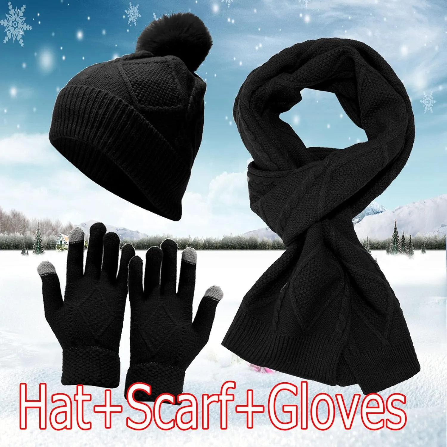 Warm Knit Scarf Gloves Winter Cycling Men Adult Skiing Hat Sets Hat Women Windproof Knitted Baseball Caps for Vacation