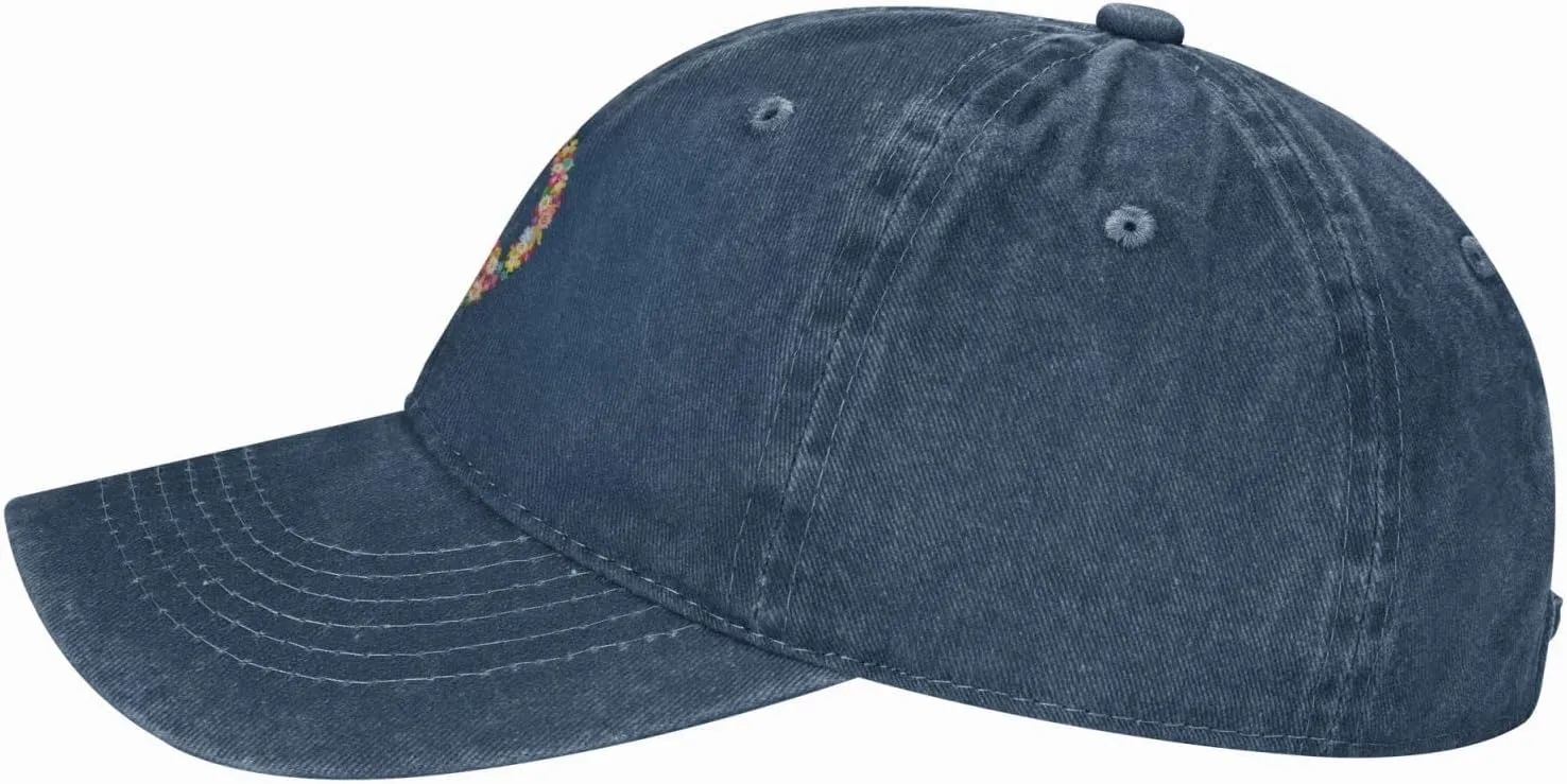 Washed Distressed Adjustable Peace and Love Symbol Flowers Womens Denim Baseball Cap Mom Trucker Hat Cap for Women
