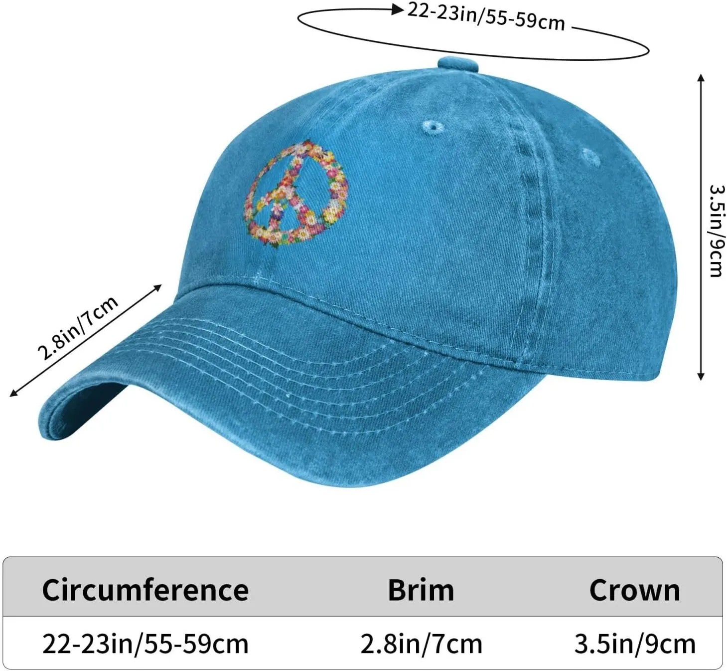 Washed Distressed Adjustable Peace and Love Symbol Flowers Womens Denim Baseball Cap Mom Trucker Hat Cap for Women