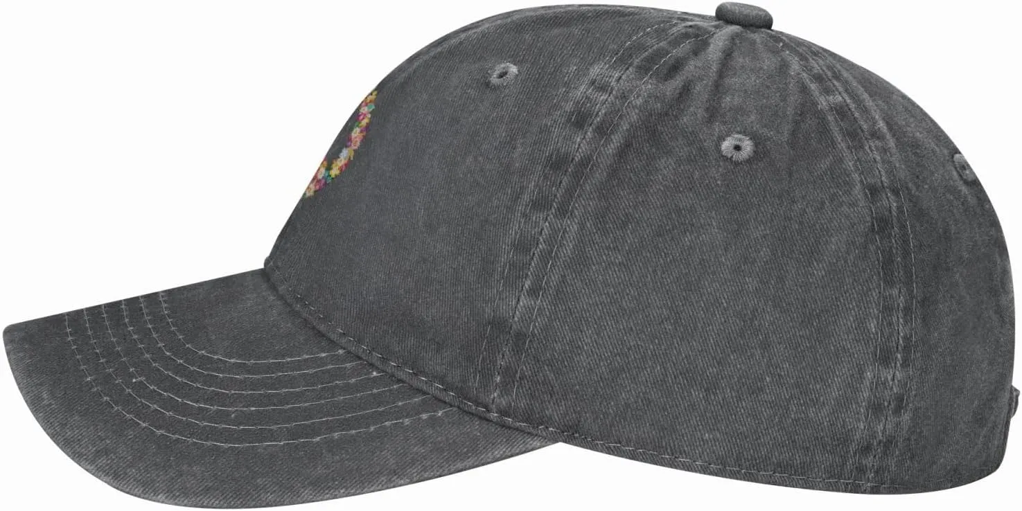 Washed Distressed Adjustable Peace and Love Symbol Flowers Womens Denim Baseball Cap Mom Trucker Hat Cap for Women