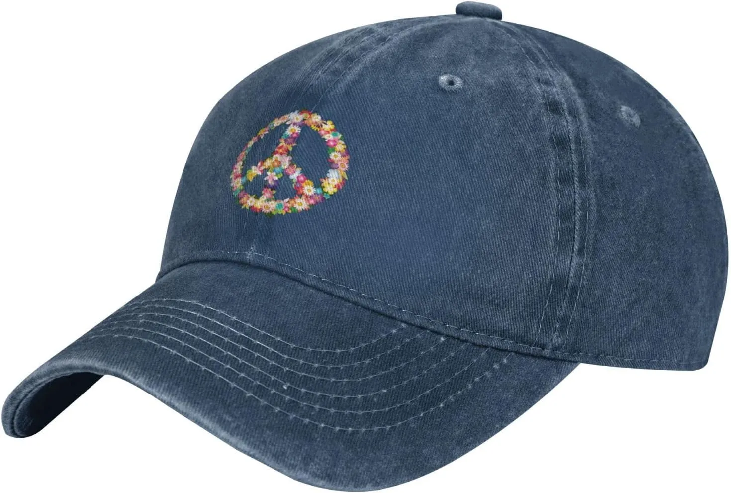 Washed Distressed Adjustable Peace and Love Symbol Flowers Womens Denim Baseball Cap Mom Trucker Hat Cap for Women
