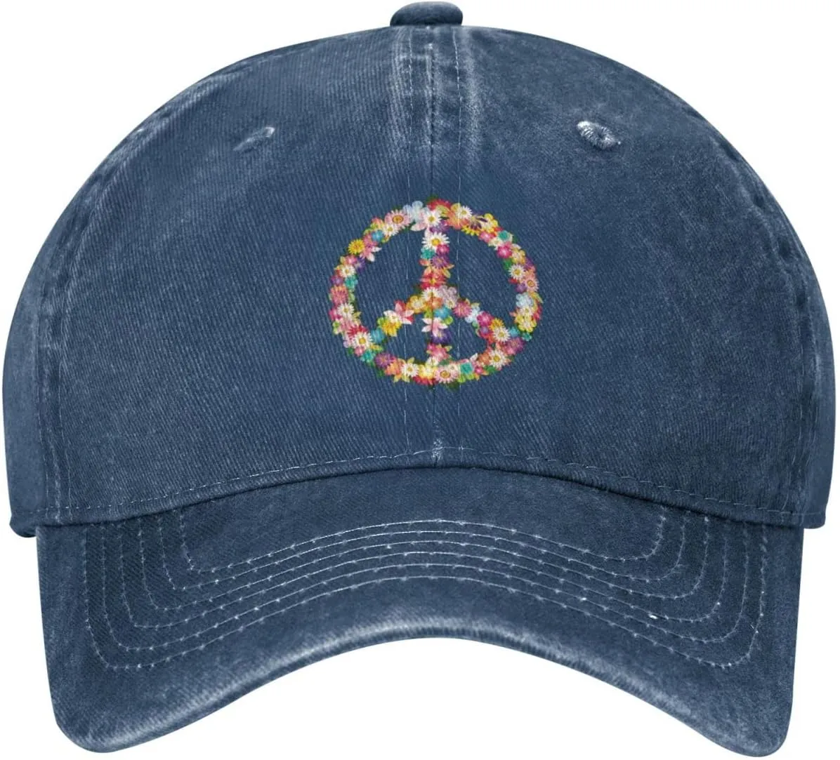 Washed Distressed Adjustable Peace and Love Symbol Flowers Womens Denim Baseball Cap Mom Trucker Hat Cap for Women