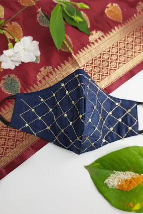 Whe by abira blue festive embroidered mask
