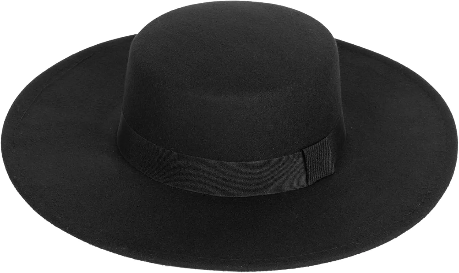 Women 3.75in-Large-Brim Felt-Fedora-Hat Flat-Top Derby-Cap Pork-Pie Boater-Hat Flat-Brim Church-Hat Wedding-Party Size:S/M