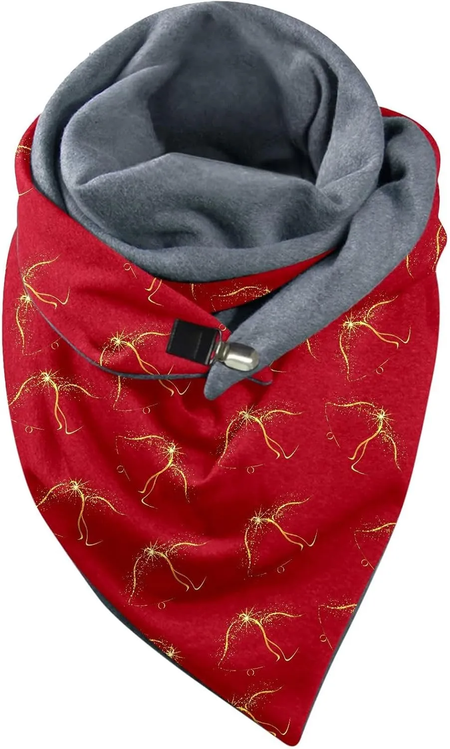Women Christmas Scarf and Wrap Santa Pattern Chunky Triangle Scarves with Button Gift for Xmas Luxurious Classic Big Cashmere