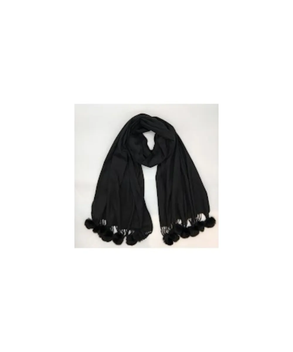 WOMEN'S SCARF WITH POM POMS IN BLACK