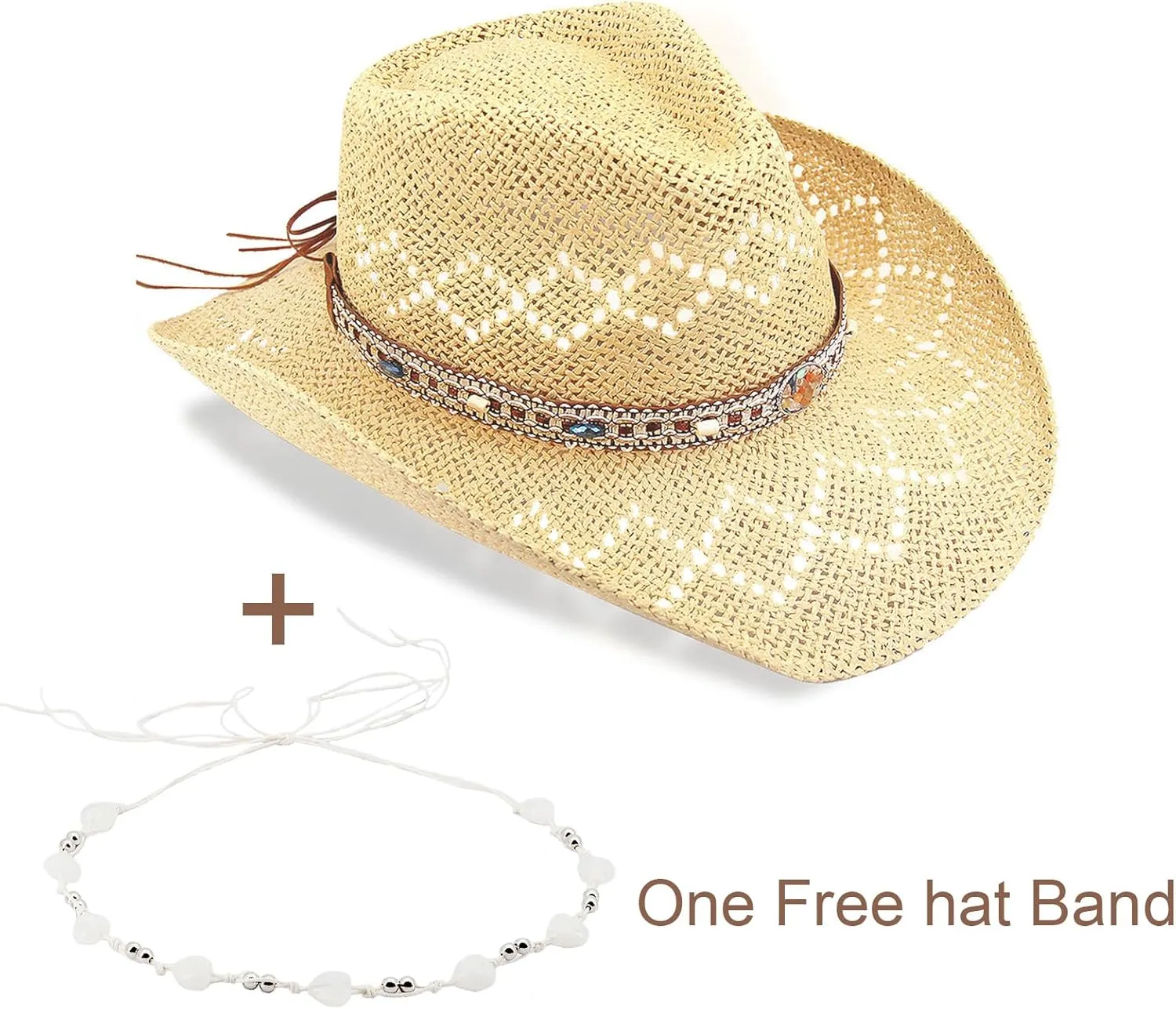 Women's Western Cowgirl Hat Men's Cowboy Hat Straw Cowboy Hat Woven Sun Hat Western HatUnique Two Decorative Bands