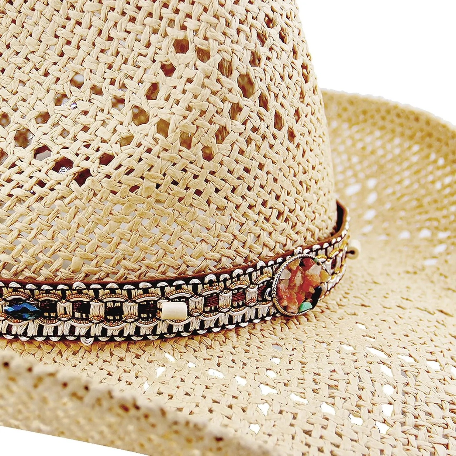 Women's Western Cowgirl Hat Men's Cowboy Hat Straw Cowboy Hat Woven Sun Hat Western HatUnique Two Decorative Bands