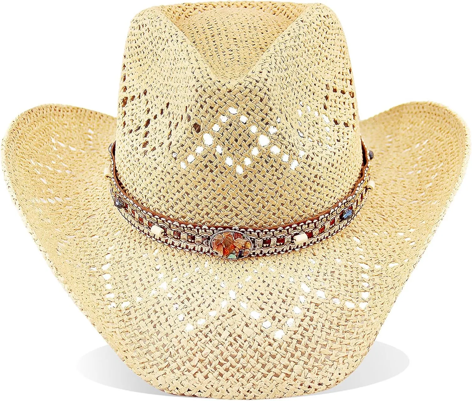 Women's Western Cowgirl Hat Men's Cowboy Hat Straw Cowboy Hat Woven Sun Hat Western HatUnique Two Decorative Bands