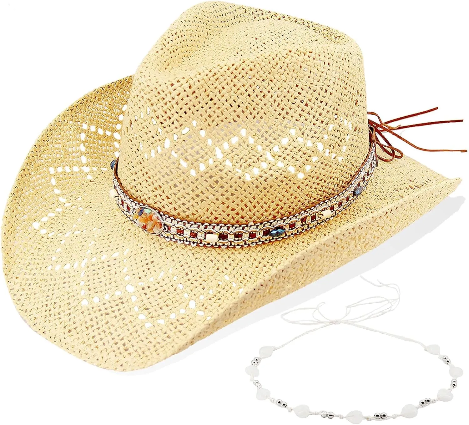 Women's Western Cowgirl Hat Men's Cowboy Hat Straw Cowboy Hat Woven Sun Hat Western HatUnique Two Decorative Bands