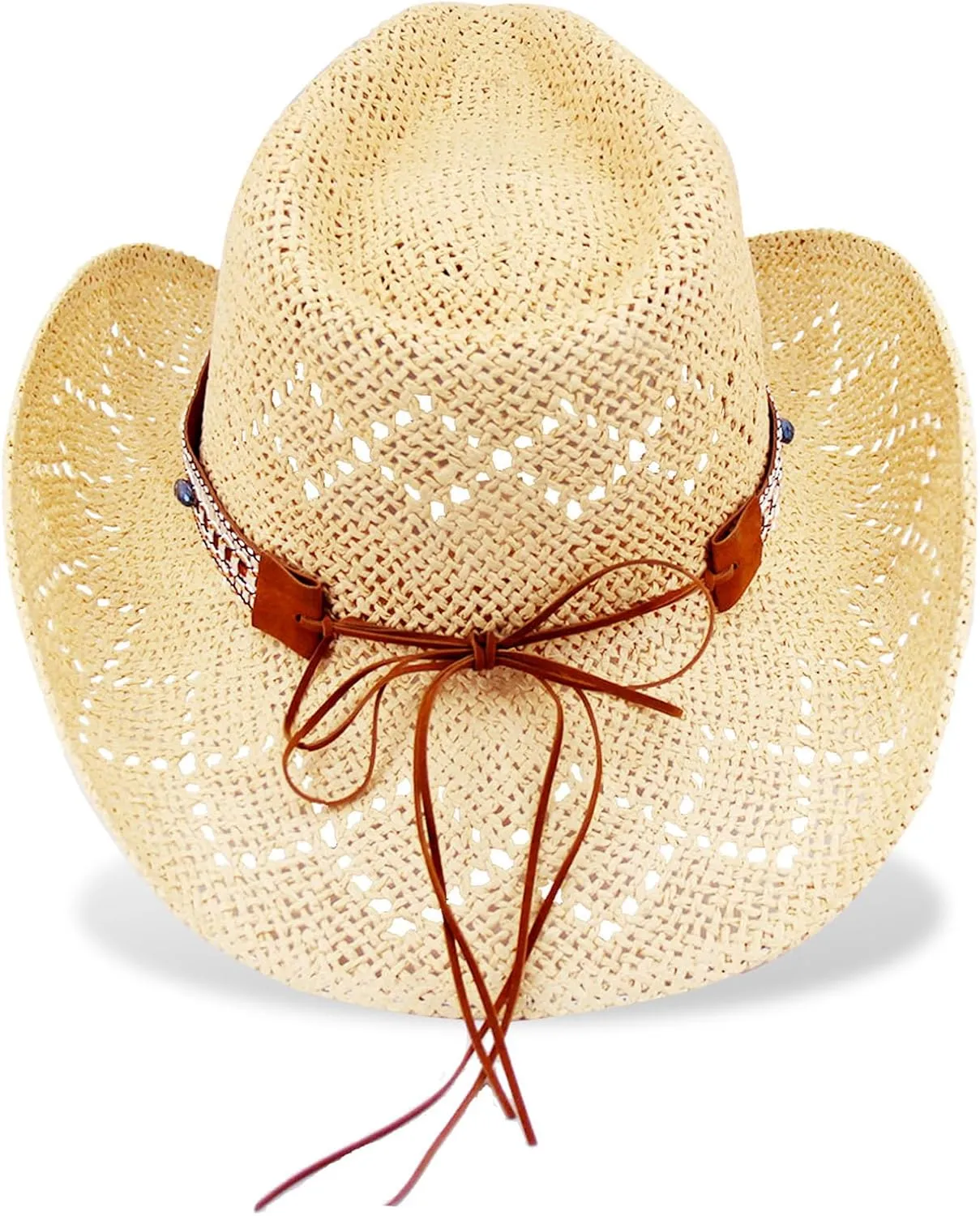 Women's Western Cowgirl Hat Men's Cowboy Hat Straw Cowboy Hat Woven Sun Hat Western HatUnique Two Decorative Bands