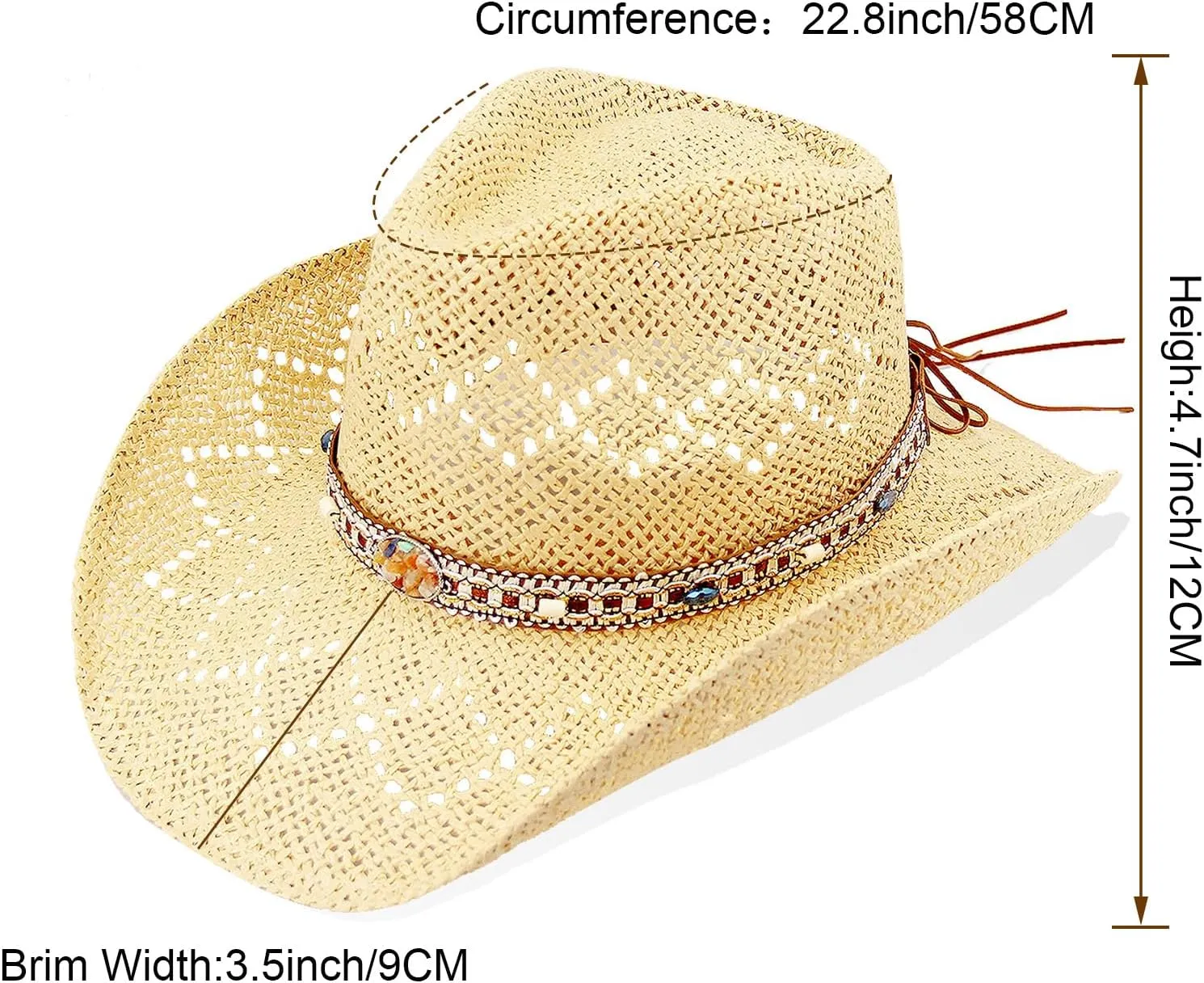 Women's Western Cowgirl Hat Men's Cowboy Hat Straw Cowboy Hat Woven Sun Hat Western HatUnique Two Decorative Bands