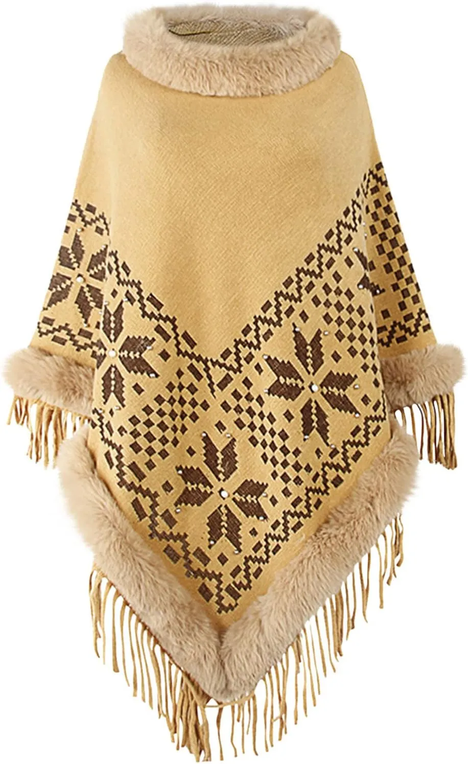 Womens Winter Coats Poncho Cape, Faux Fur Knitted Shawl Cape Elegant Fringe Pullover Sweaters Shawl Loose Fit Scarf