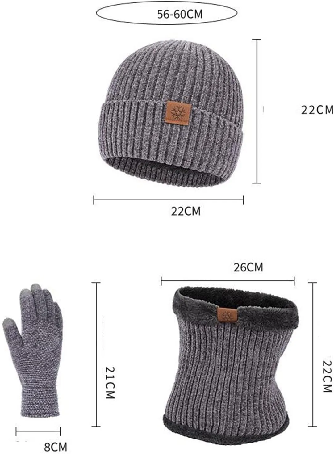 Womens Winter Warm Knit Beanie Hat Touchscreen Gloves Long Scarf Set with Caps Neck Scarves for Women Men