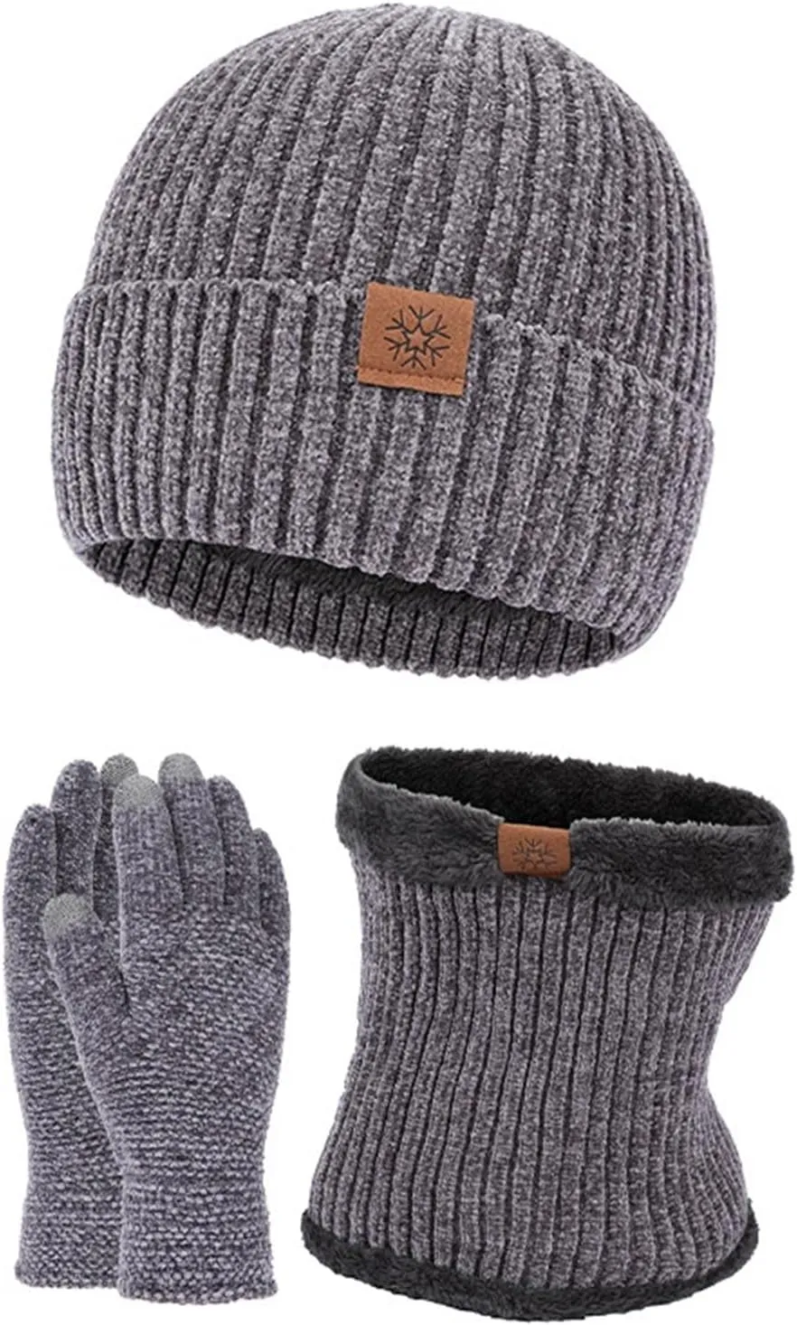 Womens Winter Warm Knit Beanie Hat Touchscreen Gloves Long Scarf Set with Caps Neck Scarves for Women Men