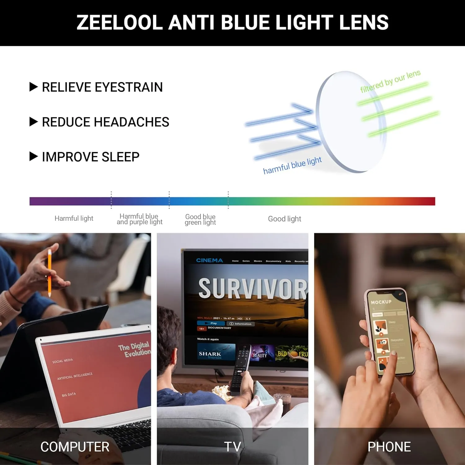 Zeelool Vintage Small Round Blue Light Blocking Glasses for Men Women Wood Grain Acetate Eyewear Arale FA0176