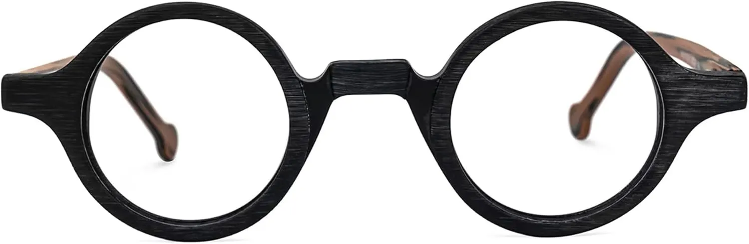 Zeelool Vintage Small Round Blue Light Blocking Glasses for Men Women Wood Grain Acetate Eyewear Arale FA0176