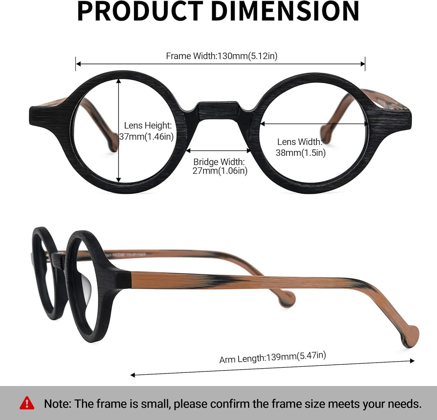 Zeelool Vintage Small Round Blue Light Blocking Glasses for Men Women Wood Grain Acetate Eyewear Arale FA0176