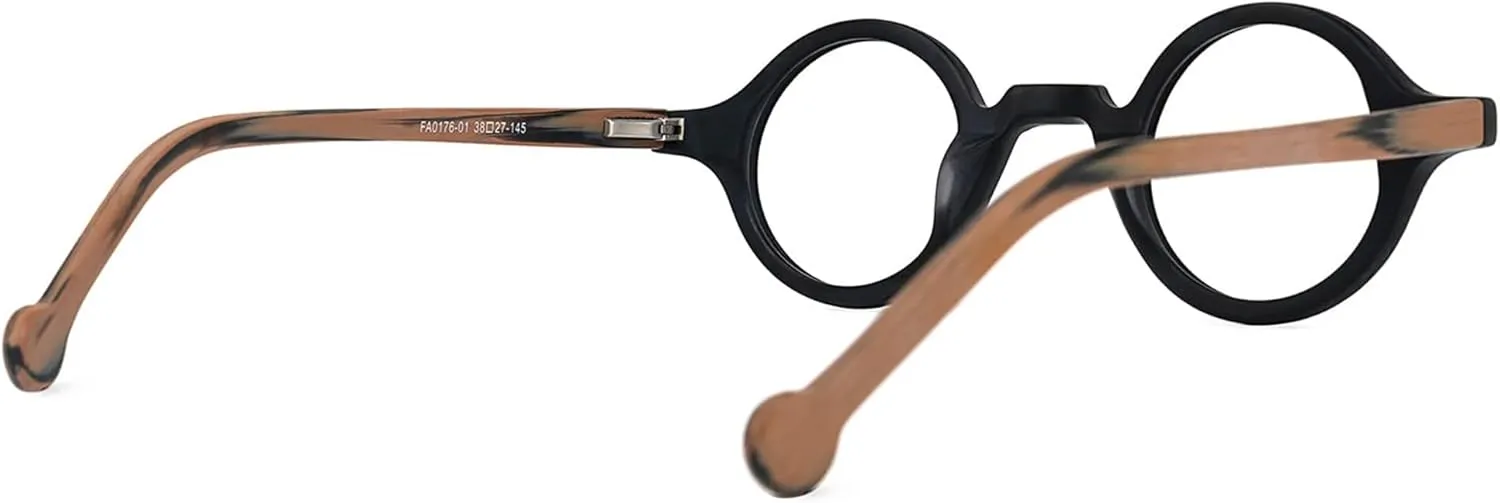 Zeelool Vintage Small Round Blue Light Blocking Glasses for Men Women Wood Grain Acetate Eyewear Arale FA0176